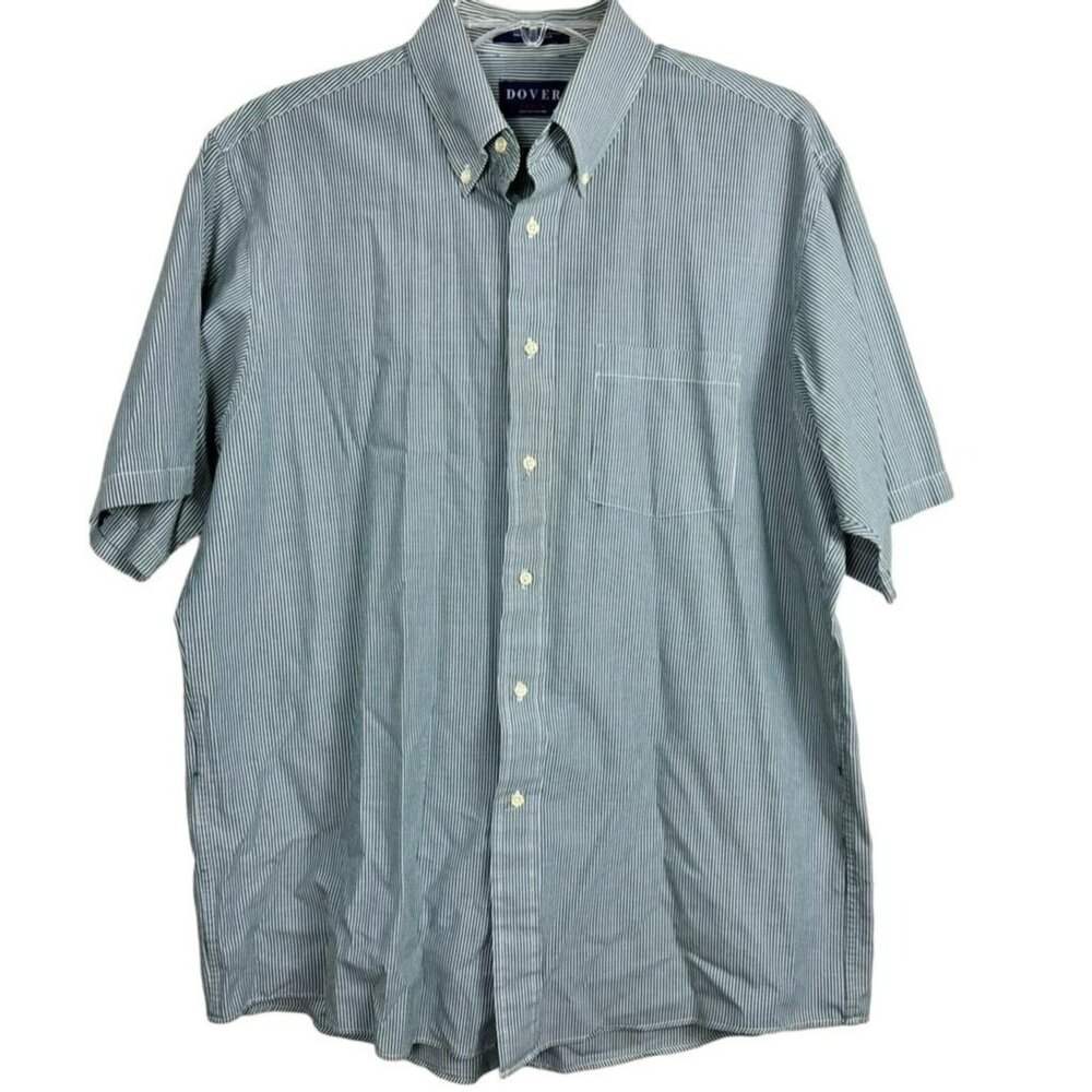 Arrow Dover White Blue Stripes Short‎ Sleeve Men's Casual Large Shirt  Casual